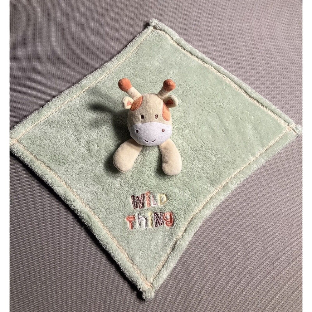 Baby Gear Blanket Security Lovey Giraffe Green Yellow Wild Thing Embroidered